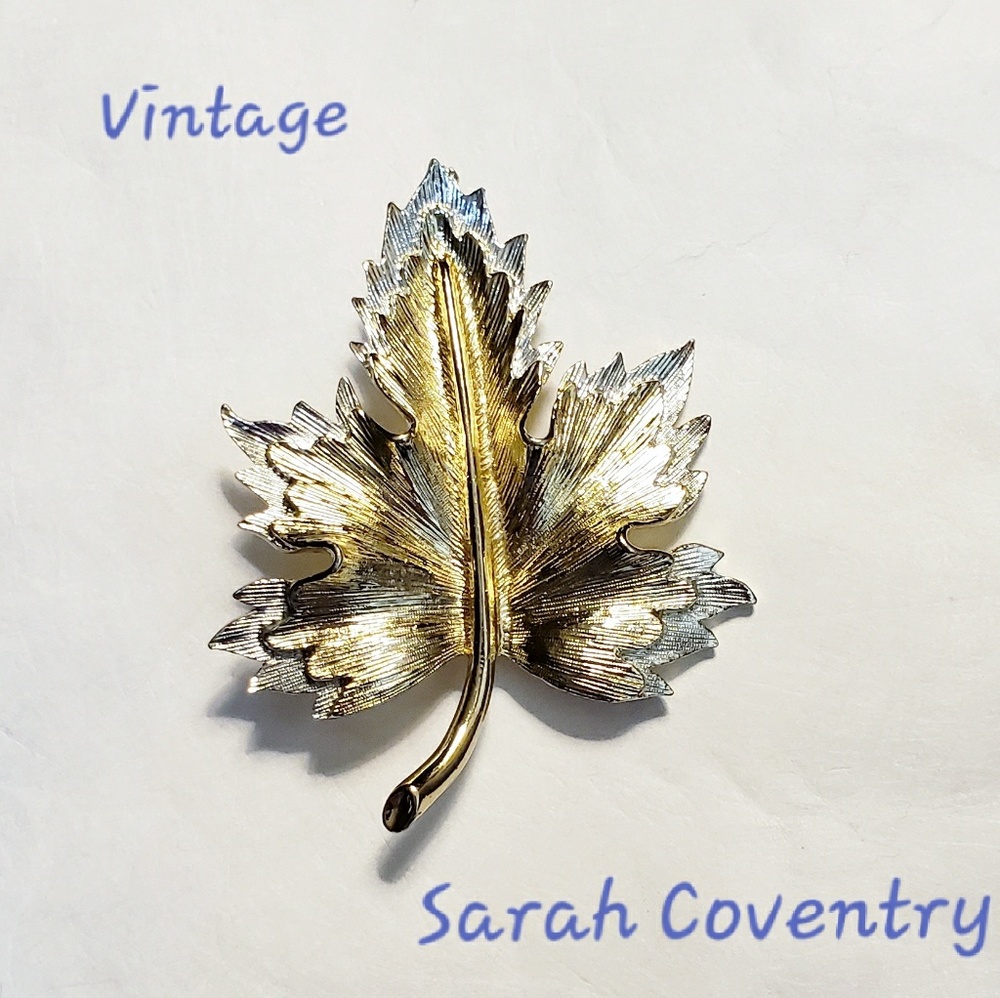 VTG Mixed Metal Signed Sarah Cov Maple Leaf Brooch
